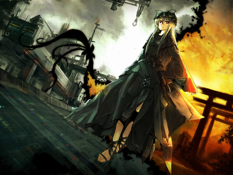 Anime Girl in Trench Coat — Black