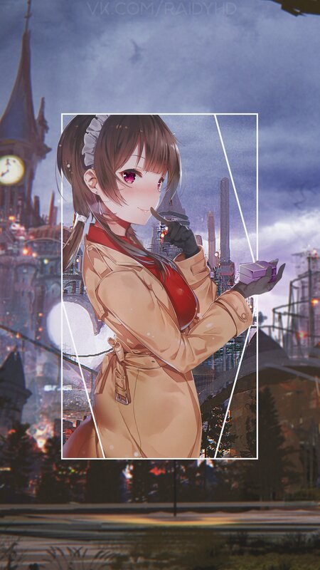 Anime Girl in Trench Coat — Brown, Dramatic