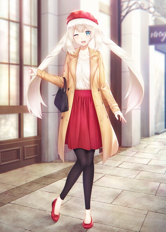 Anime Girl in Trench Coat — White