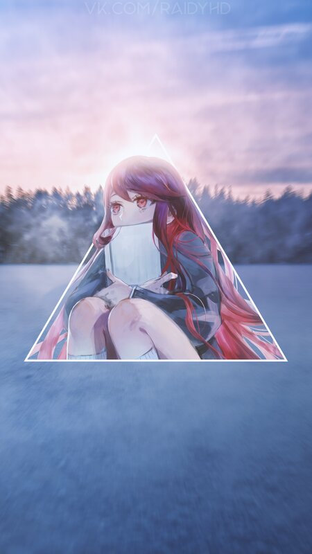 Anime Girl in Triangle — Blue, Dramatic, Sunset