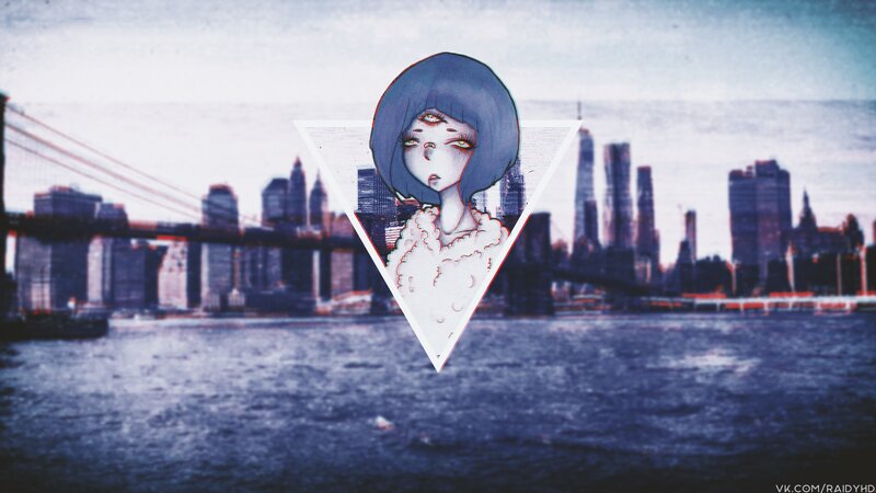Anime Girl in Triangle — Blue, Dramatic