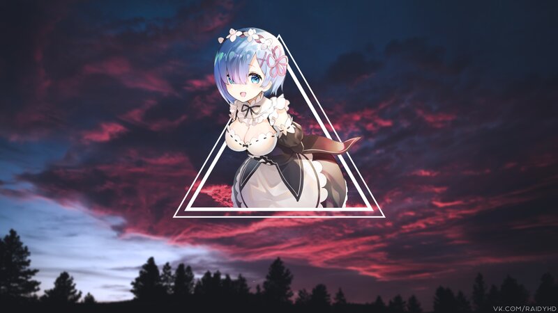 Anime Girl in Triangle — Purple, Dramatic, Sunset