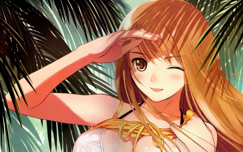 Anime girl in tropical setting