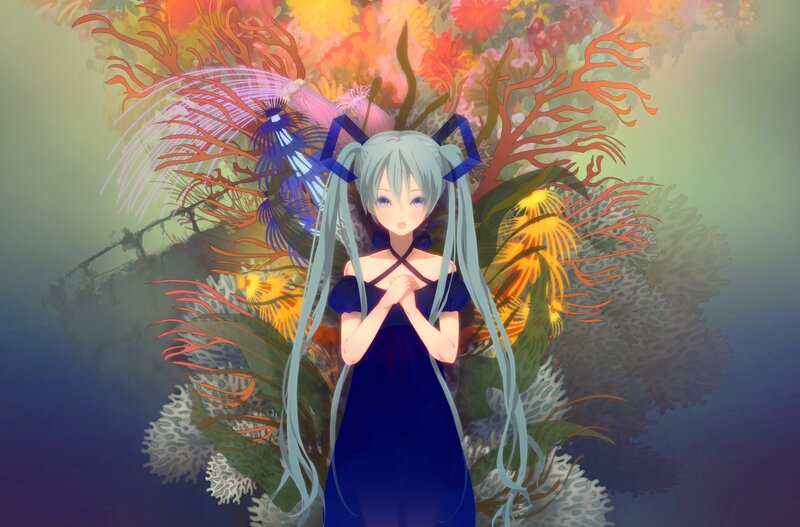 anime girl in underwater garden