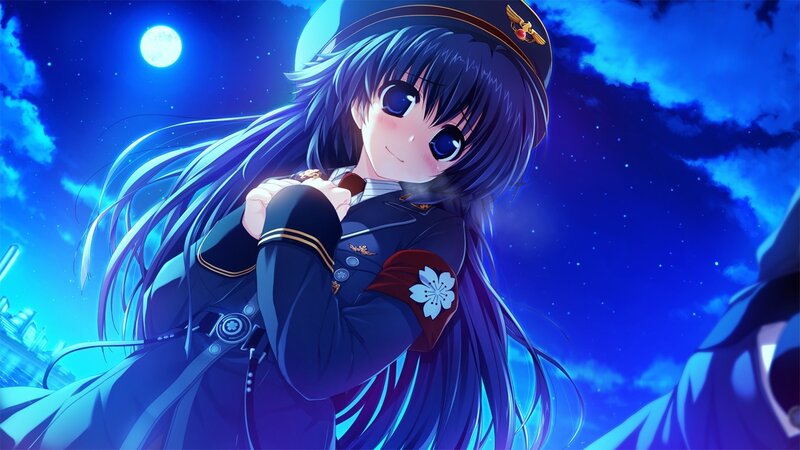 anime girl in uniform at night