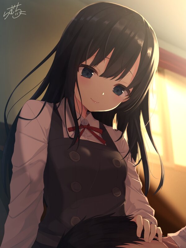 Anime Girl in Uniform — Black, Calm, Afternoon, Digital Art, School Uniform