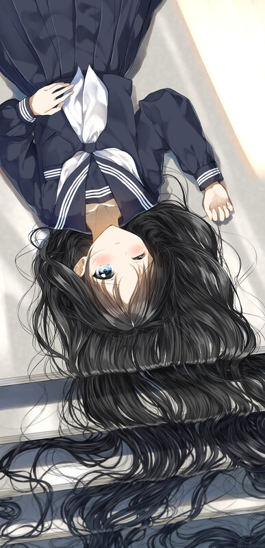 Anime Girl in Uniform — Black, Calm, Afternoon, Manga