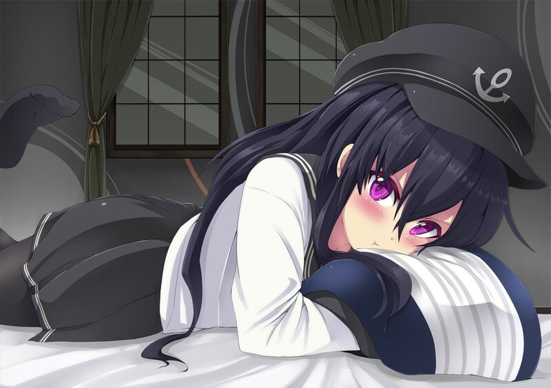 Anime Girl in Uniform — Black, Calm, Bed