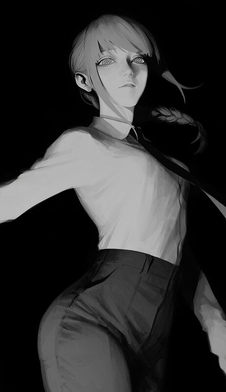 Anime Girl in Uniform — Black, Dramatic, Digital Art, Braided Hair