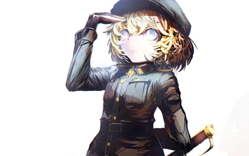 Anime Girl in Uniform — Black, Dramatic, Digital Art, Military Uniform