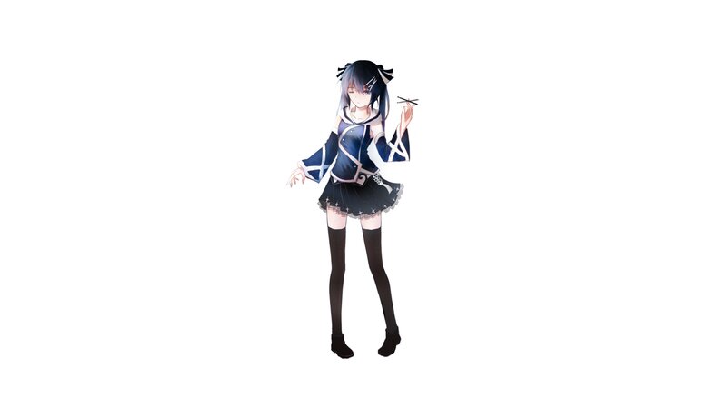 Anime Girl in Uniform — Black, Neutral, Digital Art, Skirt