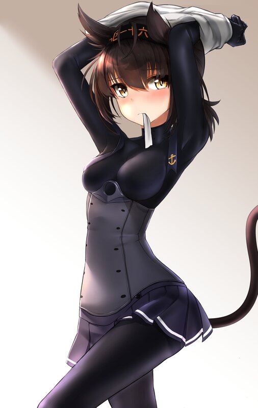 Anime Girl in Uniform — Black, Playful, Digital Art, Cat Ears
