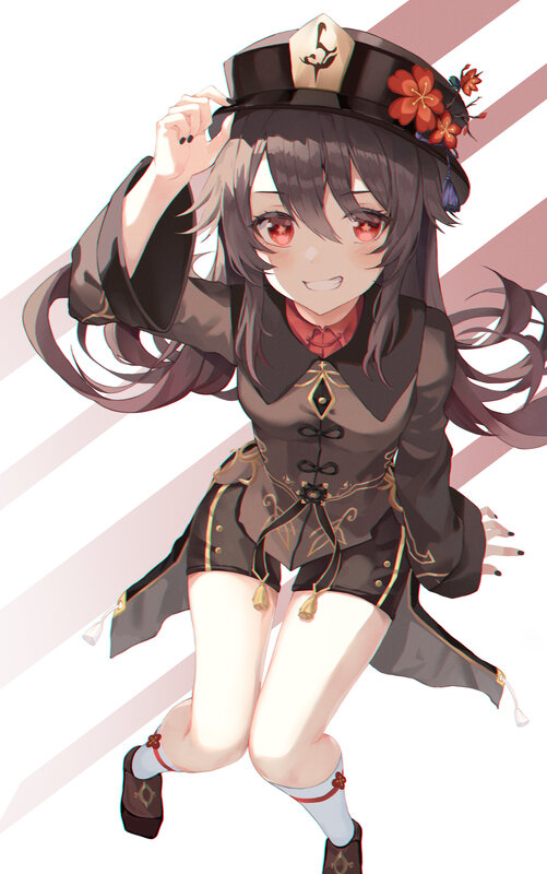 Anime Girl in Uniform — Black, Playful, Digital Art, Hat, Flowers