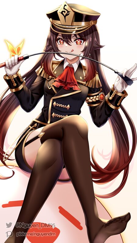Anime Girl in Uniform — Black, Playful, Digital Art, Whip