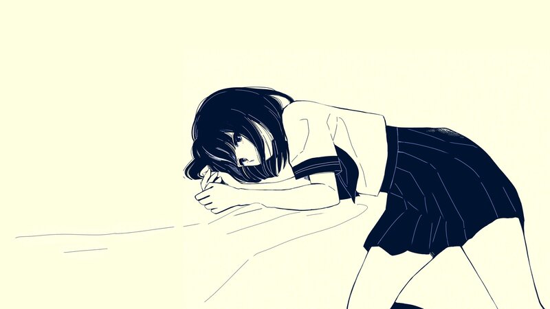 Anime Girl in Uniform — Black, Somber