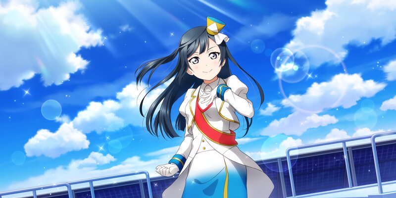 Anime Girl in Uniform — Blue, Bright, Cheerful, Afternoon, Sky, Clouds
