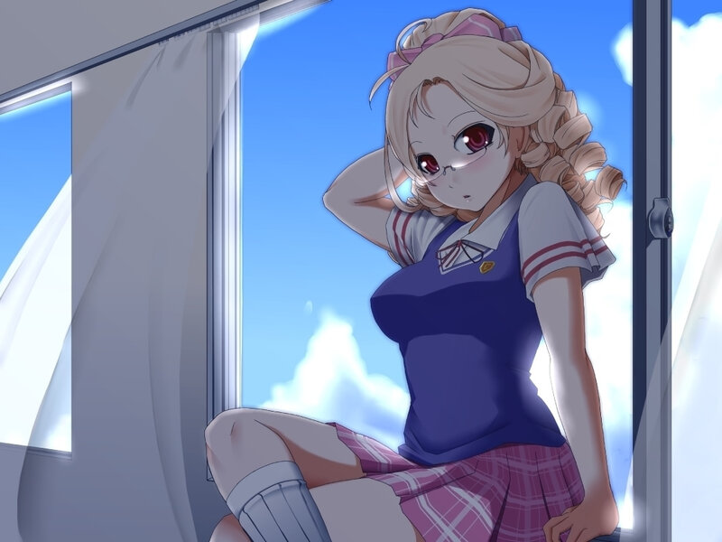 Anime Girl in Uniform — Blue, Calm, Afternoon, School Uniform, Window