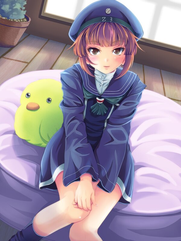 Anime Girl in Uniform — Blue, Calm, Afternoon, Stuffed Toy