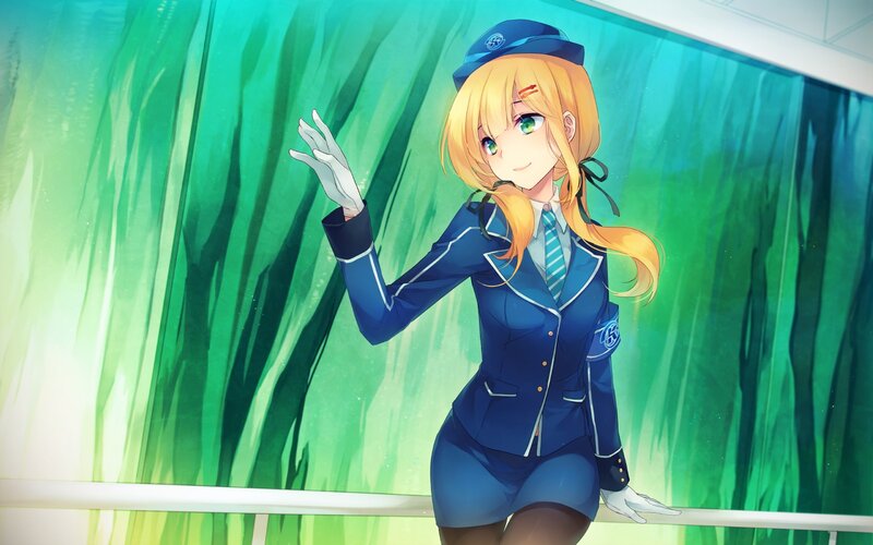 Anime Girl in Uniform — Blue, Calm, Hat