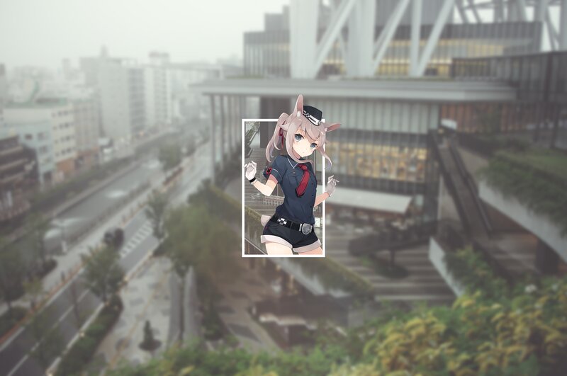 Anime Girl in Uniform — Blue, Calm, Morning, Cityscape