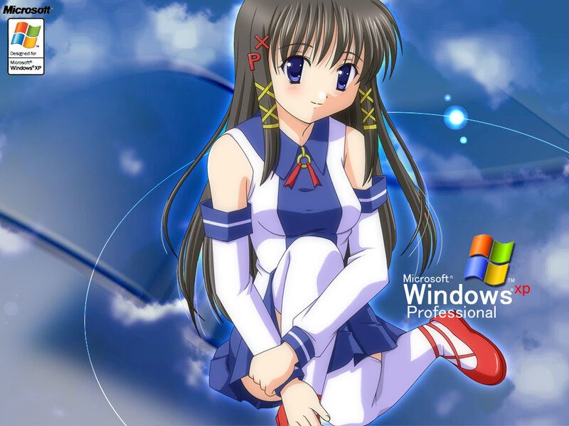 Anime Girl in Uniform — Blue, Calm, Windows Xp Logo