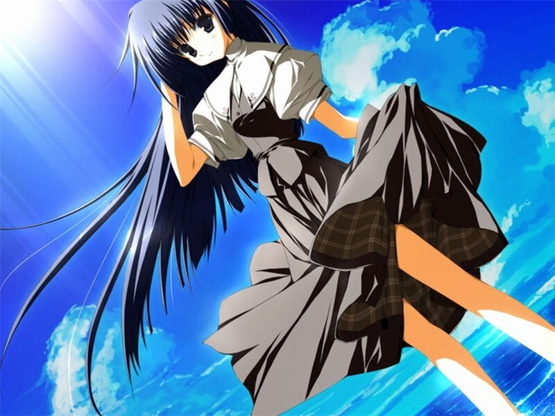 Anime Girl in Uniform — Blue, Dramatic, Afternoon, School Uniform