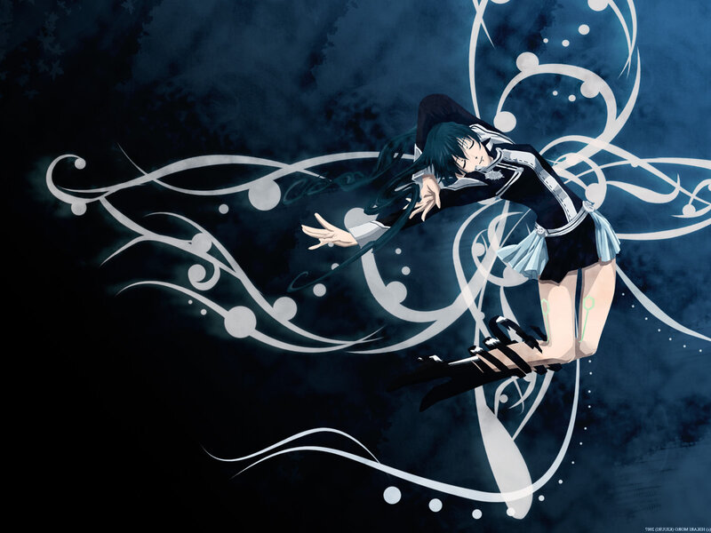 Anime Girl in Uniform — Blue, Dramatic, Night, Long Hair, White Swirls