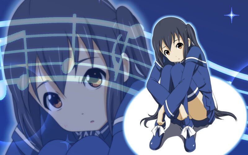 Anime Girl in Uniform — Blue, Dreamy, Night, Music Notes