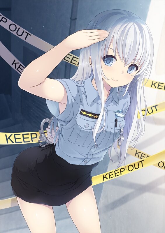 Anime Girl in Uniform — Blue, Neutral, Handcuffs