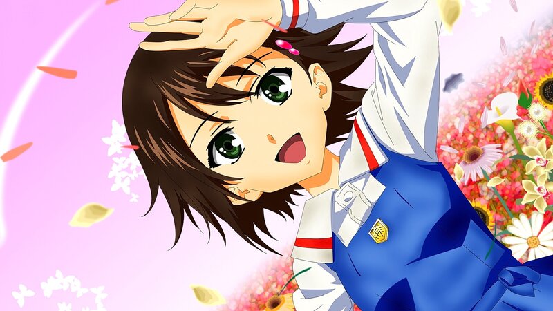 Anime Girl in Uniform — Blue, Playful, Spring