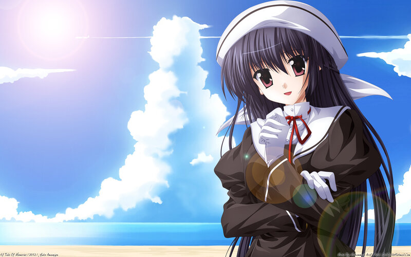 Anime Girl in Uniform — Blue, Serene, Afternoon, Ocean