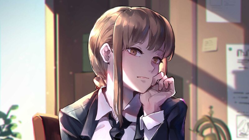 Anime Girl in Uniform — Brown, Calm, Afternoon, Digital Art, School Uniform