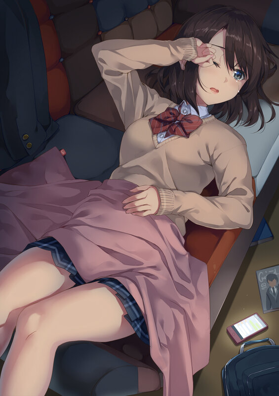 Anime Girl in Uniform — Brown, Calm, Night, Digital Art