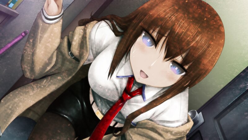 Anime Girl in Uniform — Brown, Dramatic, School Uniform, Desk