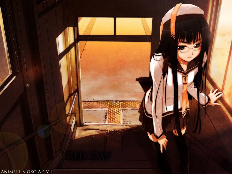 Anime Girl in Uniform — Brown, Dramatic, Sunset