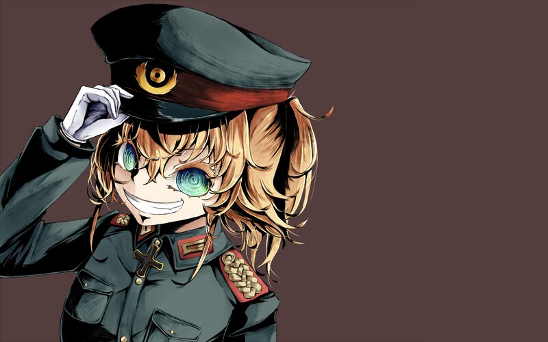 Anime Girl in Uniform — Brown, Playful, Military Hat