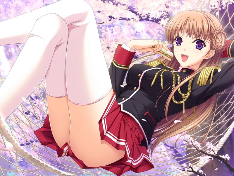 Anime girl in uniform eating