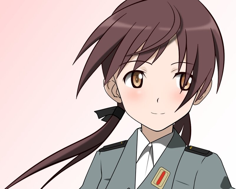 Anime Girl in Uniform — Gray, Calm, Brown Hair