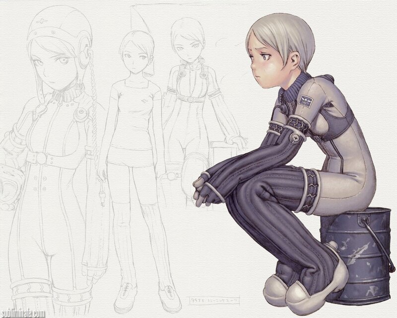 Anime Girl in Uniform — Gray, Contemplative