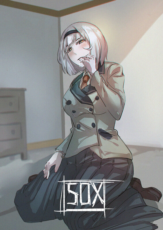 Anime Girl in Uniform — Gray, Dramatic, Digital Art, Dresser