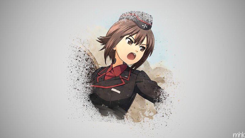 Anime Girl in Uniform — Gray, Dramatic, Digital Art, Hat