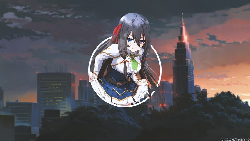 Anime Girl in Uniform — Gray, Dramatic, Sunset, City Skyline
