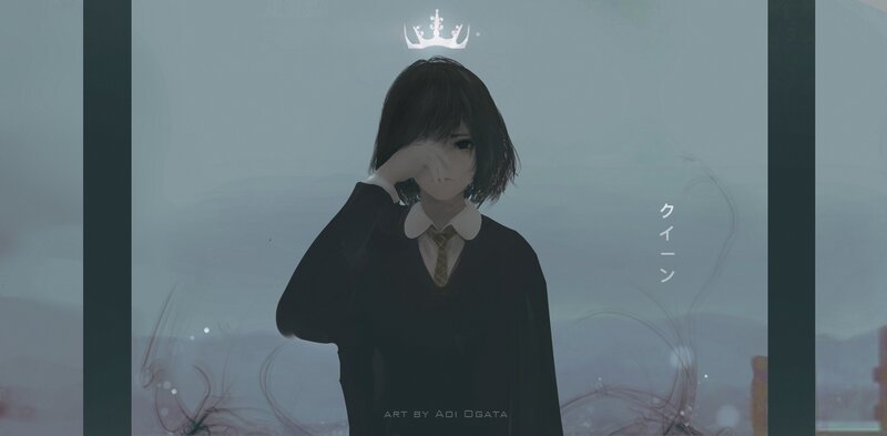 Anime Girl in Uniform — Gray, Melancholic, Digital Art