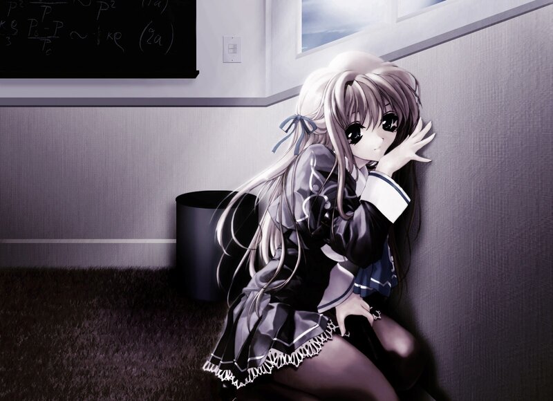 Anime Girl in Uniform — Gray, Melancholic