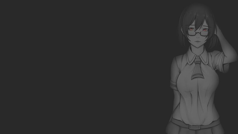 Anime Girl in Uniform — Gray, Neutral, Digital Art, Glasses