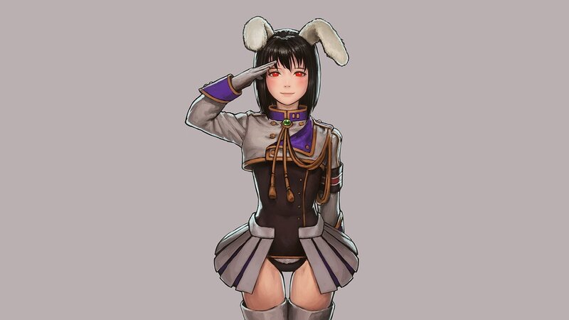 Anime Girl in Uniform — Gray, Neutral, Digital Art, Rabbit Ears