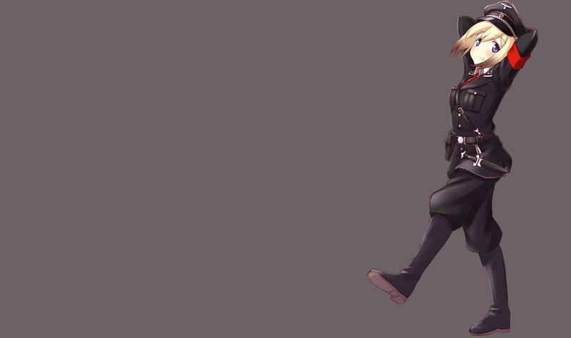 Anime Girl in Uniform — Gray, Neutral, Hat