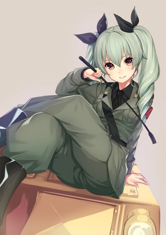 Anime Girl in Uniform — Green, Playful, Digital Art