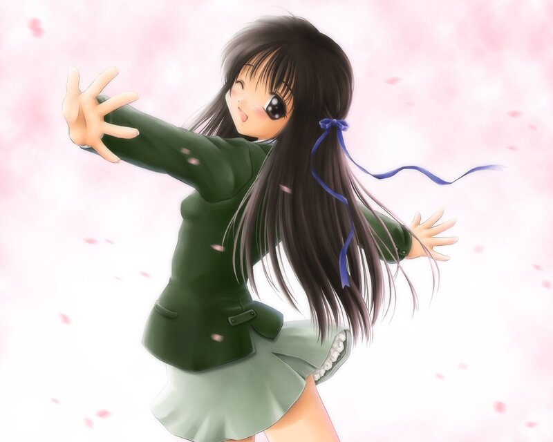 Anime Girl in Uniform — Green, Playful, Spring
