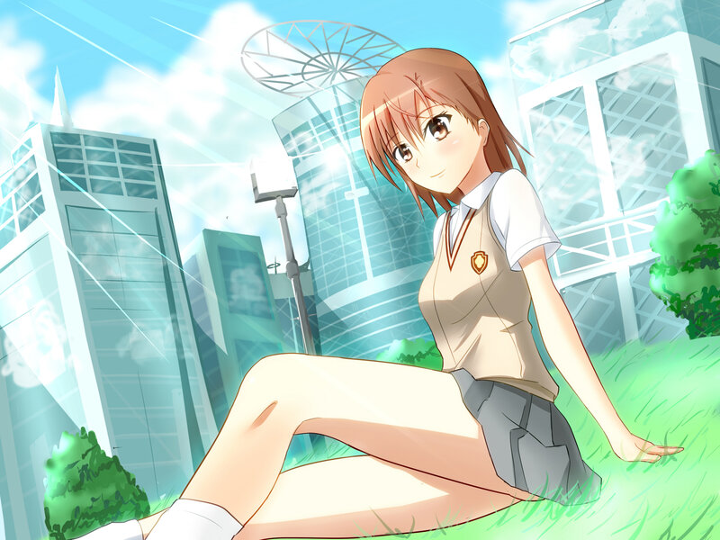 Anime Girl in Uniform — Green, Serene, Afternoon, Grass